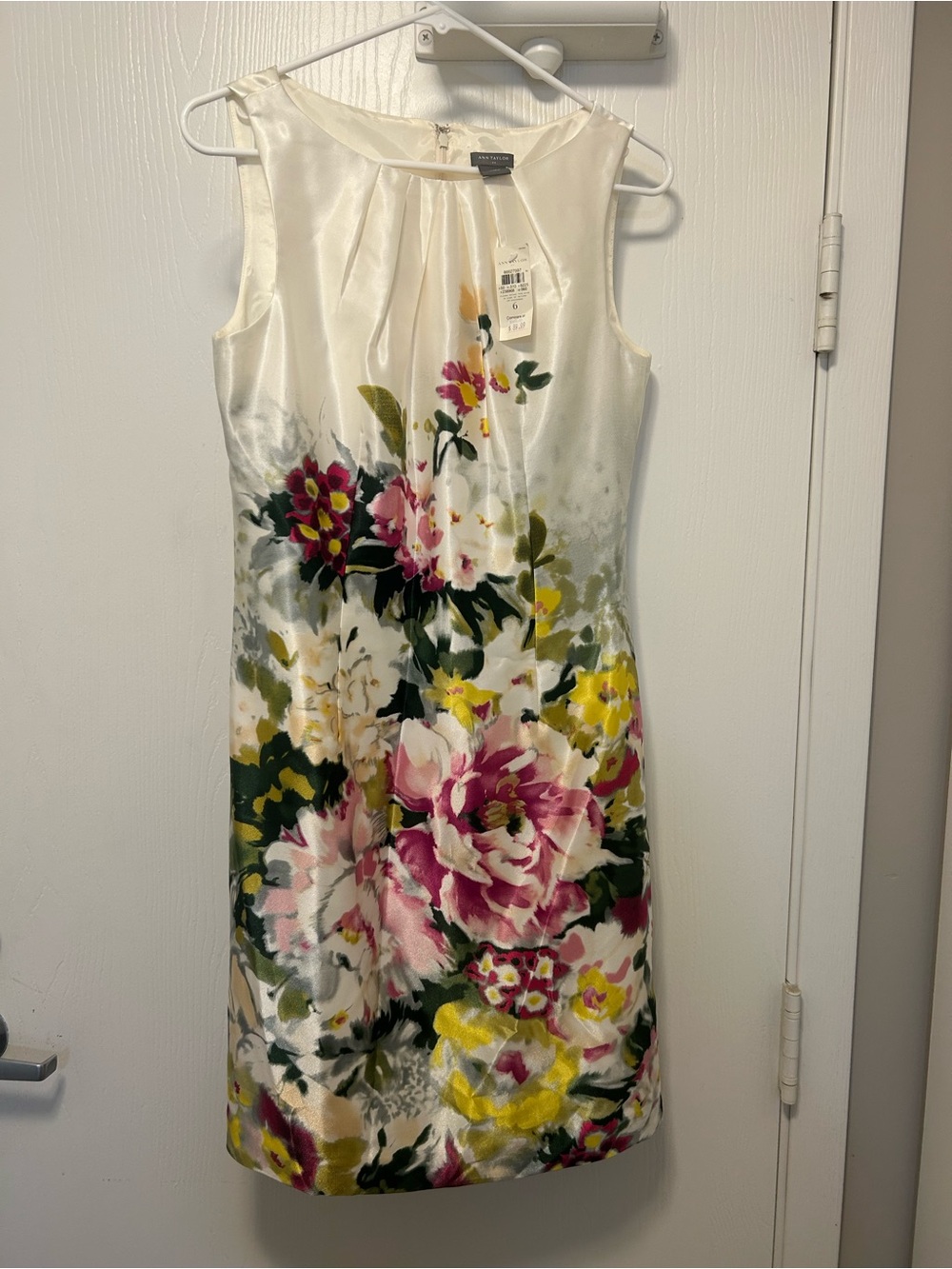 Ann Taylor Ivory Sheath Dress with Pink & Yellow Floral Print
